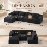 Lofka 134.3" Corduroy Sectional Sofa for Living Room L-Shaped Cloud Couch with Left-Facing Chaise