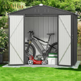 8' x 6' Metal Outdoor Storage Shed with Double Lockable Doors - Gray