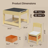 Noelse Kids Table and Chairs with Storage 3 in 1 Toddler Craft Table and Chair set Sensory Table for Toddlers Drawing Reading and Eating in Playroom Kids Room and Daycare, Natural