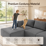 Lofka 134.3" Gray U-Shape Sectional Sofa 5 Seat Corduroy Modular Couch for Living Room