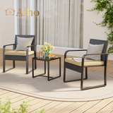 Aiho 3 Pieces Patio Set Outdoor Wicker Furniture Sets with Coffee Table for Yard，Home,Lawn,Balcony, Bistro(Beige)