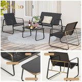 4 piece Patio Furniture Set with Coffee Table for Patio, Garden and Bistro - Black