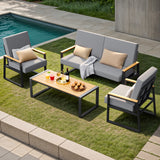 Asofer 4-PCS Patio Furniture Set, Outdoor Conversation Set for lawn, Yard, Poolside, Gray