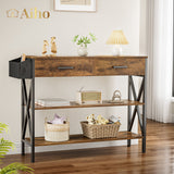 39" Console Table with 2 Drawers and 3 Tier Storage Shelves - Rustic Brown