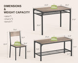 Dinning Table for 4, Kitchen Table and 2 Chairs for 4 with Bench, 4 Piece Dining Table Set for Small Space, Apartment - Gray