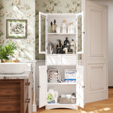 Pantry Cabinet, Asofer 67" Tall Storage Cabinet with Glass Door & 2 Drawers, Freestanding Cupboard for Dining Room (White)