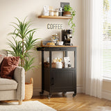 Noelse Rolling Kitchen Island with Storage and Rubber Wood Countertop, Microwaves Stand for Small Space, Black