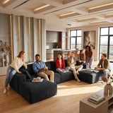 Lofka 134.3" U-Shaped Modular Sectional Sofa,Black Corduroy Oversized Cloud Couch, No Assembly