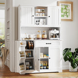 67.7" Kitchen Pantry Cabinet with Microwave Shelf，Asofer Farmhouse Coffee Bar Cabinet with Versatile Storage & Door Shelves & Adjustable Shelves for Dining Room, White