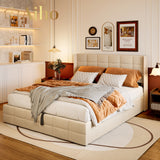 Full Hydraulic Bed Frame with Storage and Wingback Headboard for Bedroom Clearance - Beige