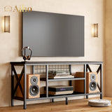 Mid-Century Wooden TV Stand for TVs up to 65" with Open Storage Shelves and Metal Frame - Black