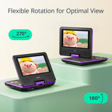 Portable DVD Player with 7.5" HD Swivel Screen for Car and Kids, with Car Charger and AC Adaptor, 1080p, Purple