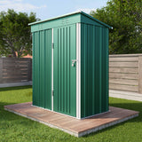 Green Shed, Asofer Metal Storage Shed with Sloping Roof for Backyard Patio Lawn, Small Garden Tool Shed