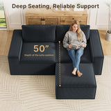 Lofka 80" Sectional Sofas Black,Corduroy l Shaped Couch for Living Room Cloud Sofas,No Assembly Required