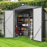 6' x 4' Metal Outdoor Storage Shed with Double Lockable Doors - Gray