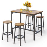 Bar Table Set for 4, 5 Piece Dining Table Set with 4 Stools for Dining, Kitchen, Retro