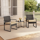 Patio Bistro Set, Jolifa 3-Piece Balcony Furniture Set with Tempered Glass Tea Table for Outdoor & Porch, Beige Cushions