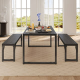 3 Piece Dining Table Set For 4, Asofer Dining Set With 2 Benches For Kitchen Living Room,Small Space, Black