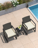 3 Pieces Patio Conversation Set PE Rattan Bistro Chairs Set of 2 with Coffee Table - Beige