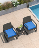 3 Pieces Patio Set Outdoor Wicker Furniture Sets with Coffee Table for Yard，Home,Lawn,Balcony, Bistro(Blue)