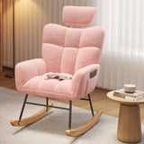 Accent Chair Clearance, Lofka Rocking Chair with Adjustable Headrest and Soft Contoured Armrest, Pink