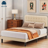 Jolifa Queen Bed Frame with Headboard, Modern Bedroom Furniture Noise-Free, No Box Spring Needed, Beige Fabric