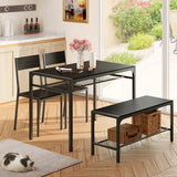 4 Piece Dining Table Set for 4,Kitchen Table and Chairs and Bench with Storage Space for Small Space|Dining Room|Apartment,Black