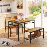 4 Piece Dining Table Set for 4,Kitchen Table and Chairs and Bench with Storage Space for Small Space|Dining Room|Apartment,Retro Brown