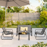 4 Pieces Patio Furniture Set, Lofka Outdoor Patio Furniture with 2 Textilene Fabric Chairs, Loveseat, Bistro Table and Removable Cushion, Perfect for Outdoor Patio Lawn Garden Poolside, Gray