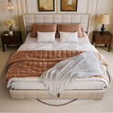 Asofer King Upholstered Bed Frame with Lift Up Storage & Modern Wingback Headboard, No Box Spring Needed, Beige