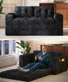 Convertible Loveseat Sofa Bed, Asofer Foldable Floor Sofa Couch , Boneless Couch Folding Recliner Sleeper Chair,No Assembly Required,Black