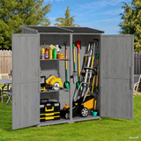 Asofer Outdoor Storage Cabinet with Floor, Waterproof Roof, Double Lockable Doors Garden Shed with 2 Removable Shelves, Gray