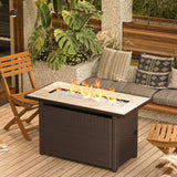 45''  Propane Fire Pit, 50,000 BTU Fire Pit Table with Lid and Glass Rocks for Outdoor, Patio, Garden, Brown