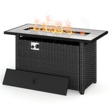 45" Rattan Propane Fire Pit Table with Waterproof Cover and Glass Rock, Lofka 50000 BTU Gas Fire Pit with Lit for Outside, Black