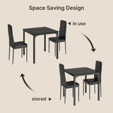 Dining Table Set for 2, Asofer Kitchen Table Set with Upholstered PU Leather Chairs for Kitchen Room, Living Room, Apartment, Black