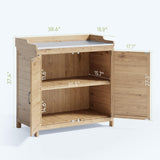 Outdoor Storage Cabinet & Potting Bench Table with Metal Top, Wooden Patio Furniture, Garden Workstation - Natural