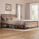 Asofer Queen Bed Frame with with Rustic Vintage Wood Headboard and Footboard, No Box Spring Needed, Gray