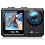 WOLFANG Action Camera 4K 60FPS 24MP WiFi Waterproof Underwater Camera 3.0 EIS Stabilization 8X Zoom Helmet Camera