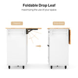 Noelse Kitchen Island with Storage, Island Table for Kitchen with Drop Leaf, Spice Rack, Towel Bar for Small Kitchens, White