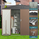 8' x 6' Metal Outdoor Storage Shed with Double Lockable Doors - Light Brown