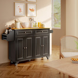 36 "H Wooden Kitchen Island Cart on Wheels with 2 Cabinet and 2 Drawers for Kitchen - Black