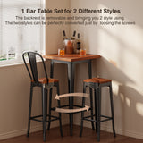 Noelse Bar Table and Chairs Set, Pub Table and Chairs Set of 2 with Elm Solid Wood and Thickened Metal Frame, for Bar, Small Space, Bistro Cafe