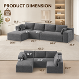 Lofka 134.3" Modular Cloud Sofa, L-Shaped Sectional Couch with Left-Facing Chaise,Corduroy Sofa for Living Room