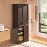 Noelse 64" Tall Kitchen Pantry Storage Cabinet with Doors and 10 Shelves, Noelse Wooden Food Storage Cabinet with Large Drawer for Dining Room and Craft Room, Dark Brown