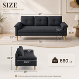 Lofka 70" Black Linen Sofas 3eat 660 LBS Capacity Modern Living Room Sofa with 3 Soft Pillows