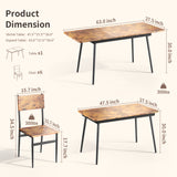 Noelse 63"Extendable Dining Table Set for 4-6 People, 7 Piece Kitchen Table Set with 6 Chairs for Small Spaces, Apartments, Rustic Brown