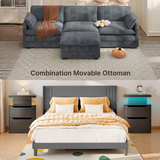 Lofka King Bedroom Furniture Set - Includes King Size Bed Frame with Wingback Headboard, Two Nightstands with Charging Station and Two Black Dressers for Modern Home | Apartment