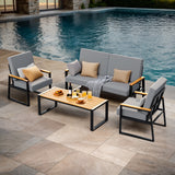 Asofer 4-PCS Patio Furniture Set, Outdoor Conversation Set for lawn, Yard, Poolside, Gray