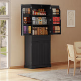 Noelse 64" Tall Kitchen Pantry Storage Cabinet with Doors and 10 Shelves, Noelse Wooden Food Storage Cabinet with Large Drawer for Dining Room and Craft Room, Black