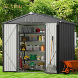 8' x 6' Metal Outdoor Storage Shed with Double Lockable Doors - Gray